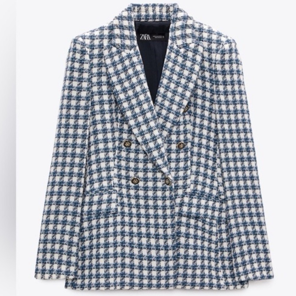 Zara Textured Double Breasted Blazer
Houndstooth Blue and White